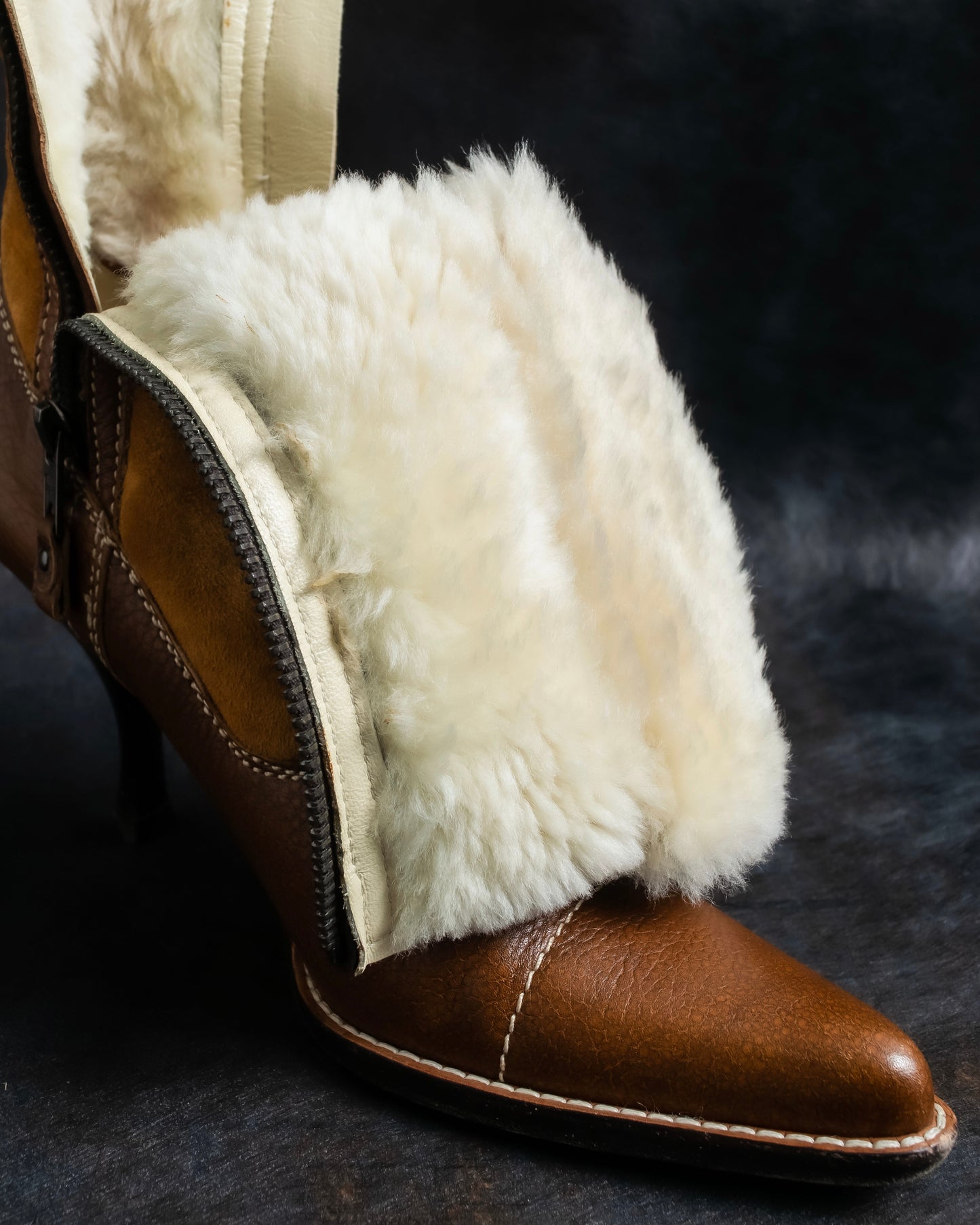 "MIU MIU" Armando toe inner fur design long boots