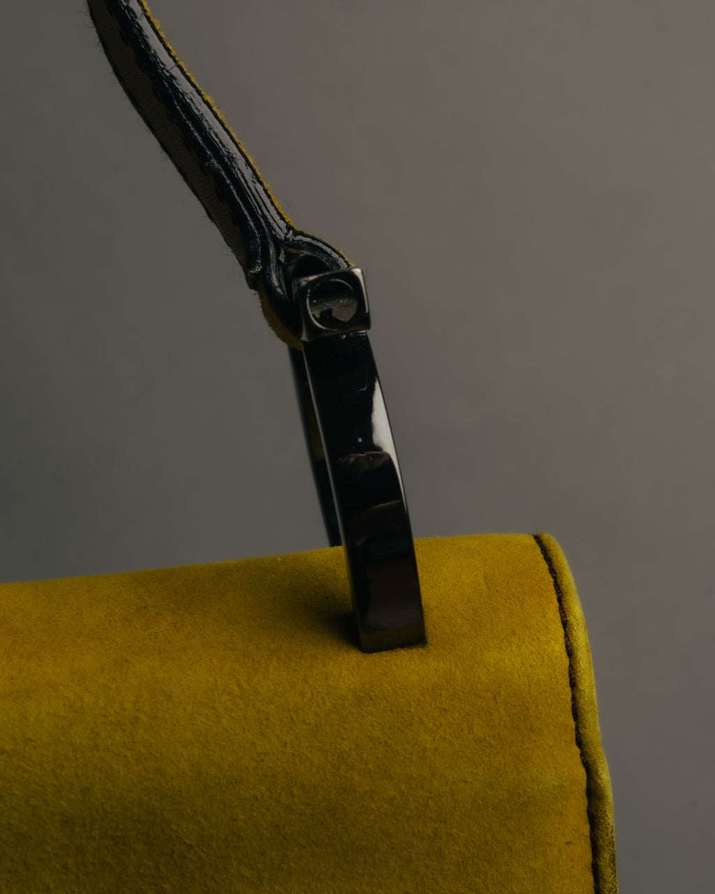 "Salvatore Ferragamo" 90's-00's Mustard yellow suede shoulder bag with oversized Gancini