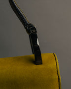 "Salvatore Ferragamo" 90's-00's Mustard yellow suede shoulder bag with oversized Gancini