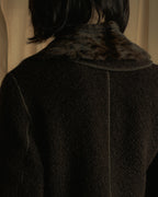 "FENDI" 90’s-00’s Sculptural belted leopard cat fur collar alpaca coat