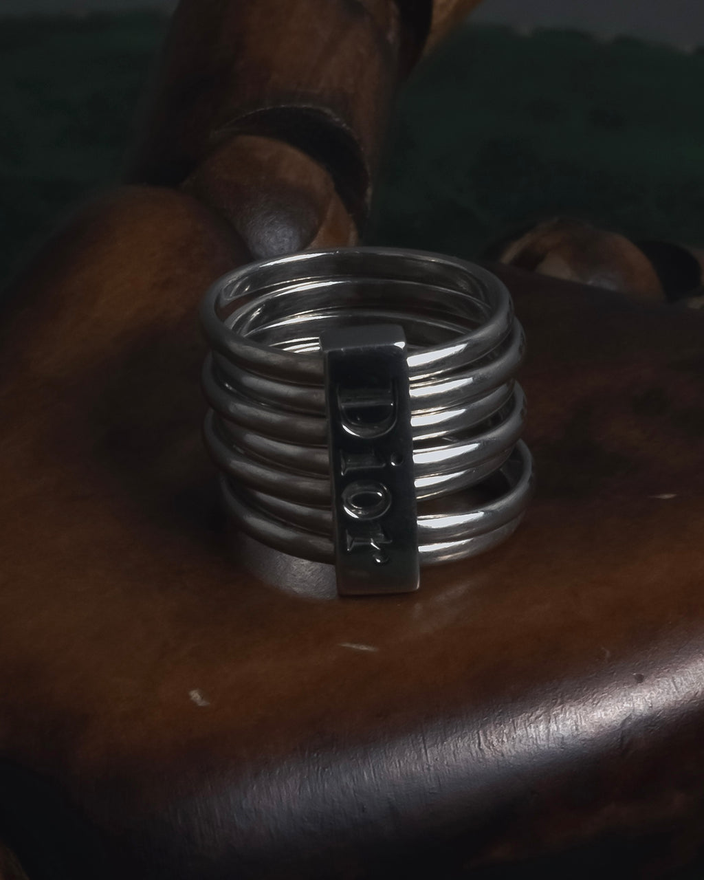 "Christian Dior" 00’s stacked wire silver 925 logo plate ring