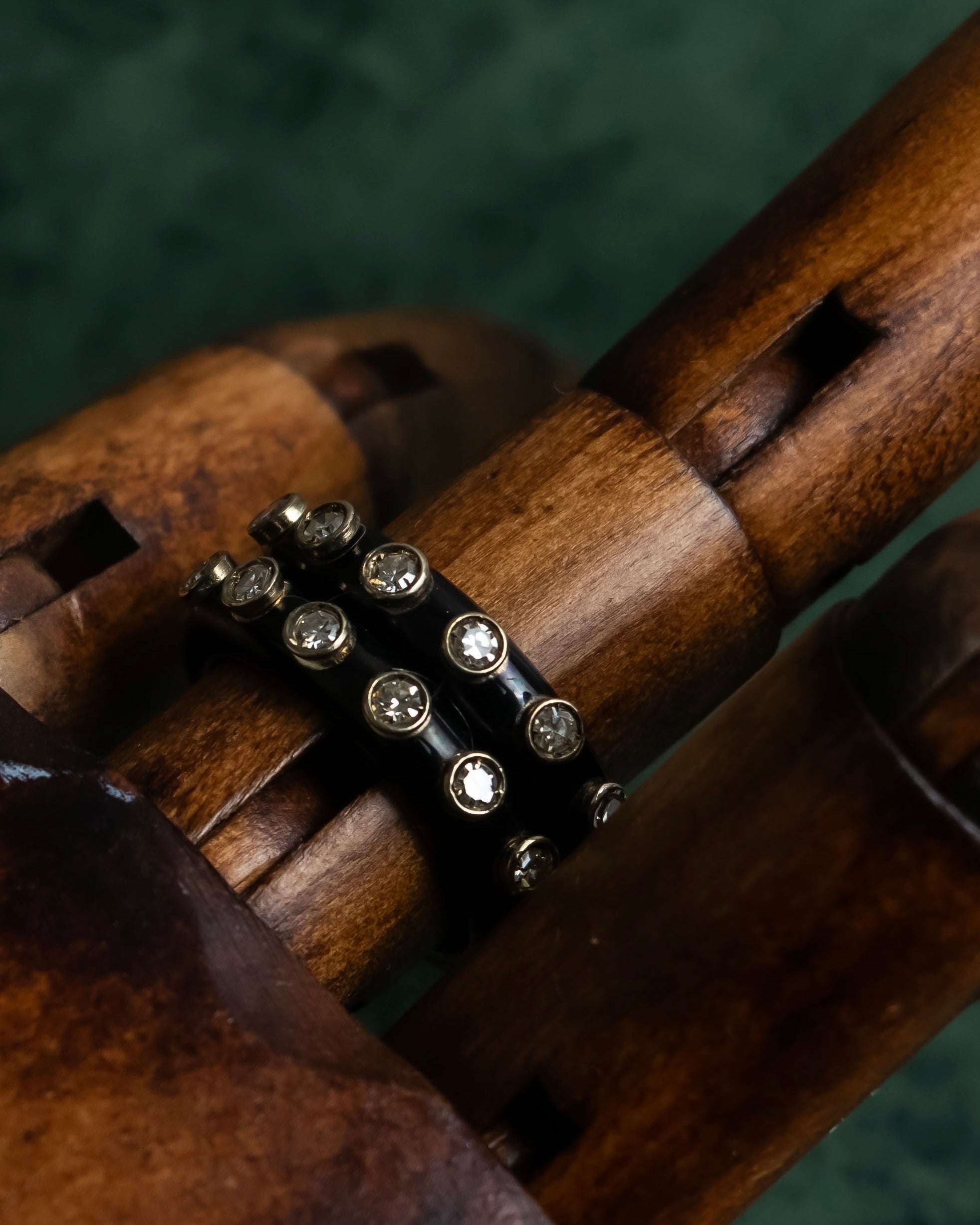 "Christian Dior" Gold metal＆black enamel combination design ring