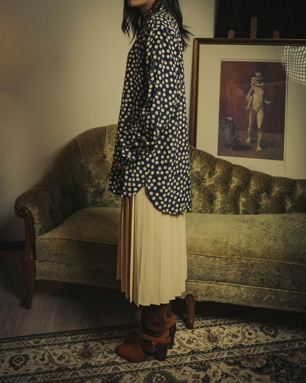 -SPECIAL- "Saint Laurent" 2019-2020 Polka dot silk long sleeve shirt