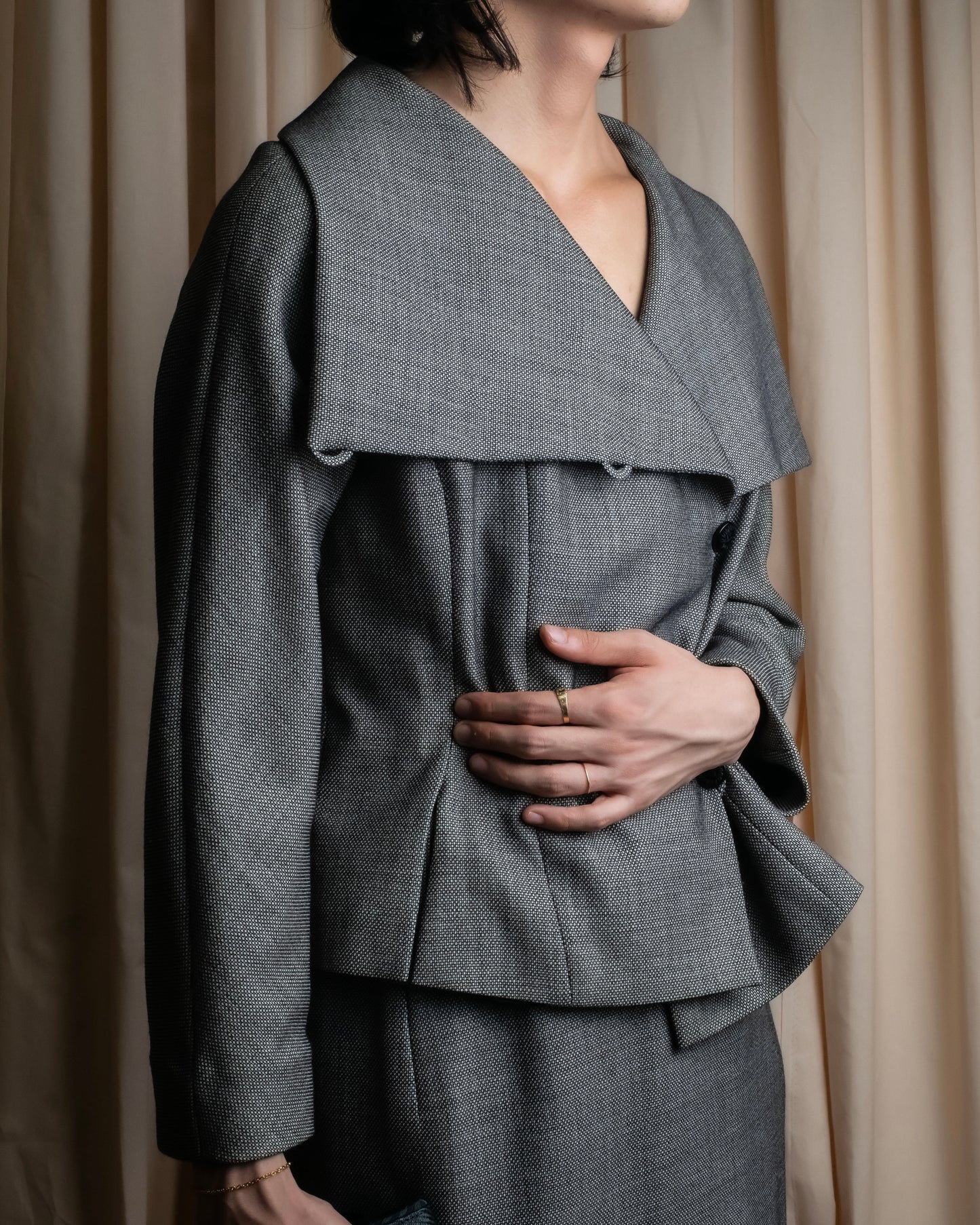 "Max Mara" 2way shape jacket & box pleated mid length skirt set up