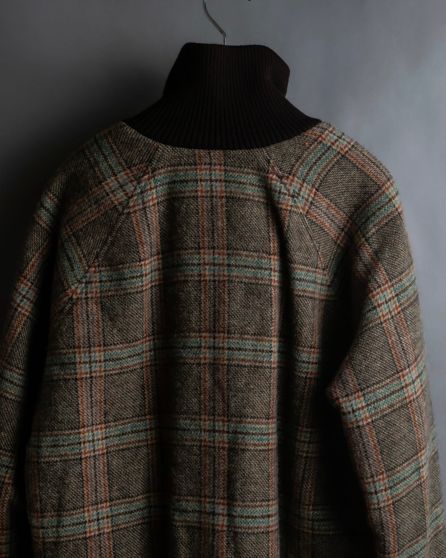 "ETRO" Multi-check pattern high neck ribbed knit blouson