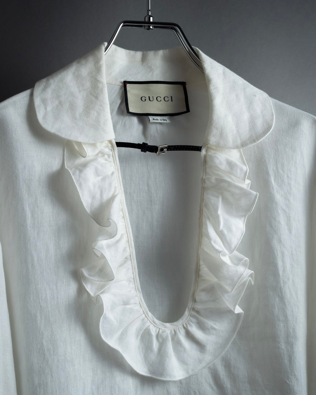 "GUCCI" Michele period ruffle round collar linen pullover shirt