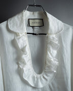 "GUCCI" Michele period ruffle round collar linen pullover shirt