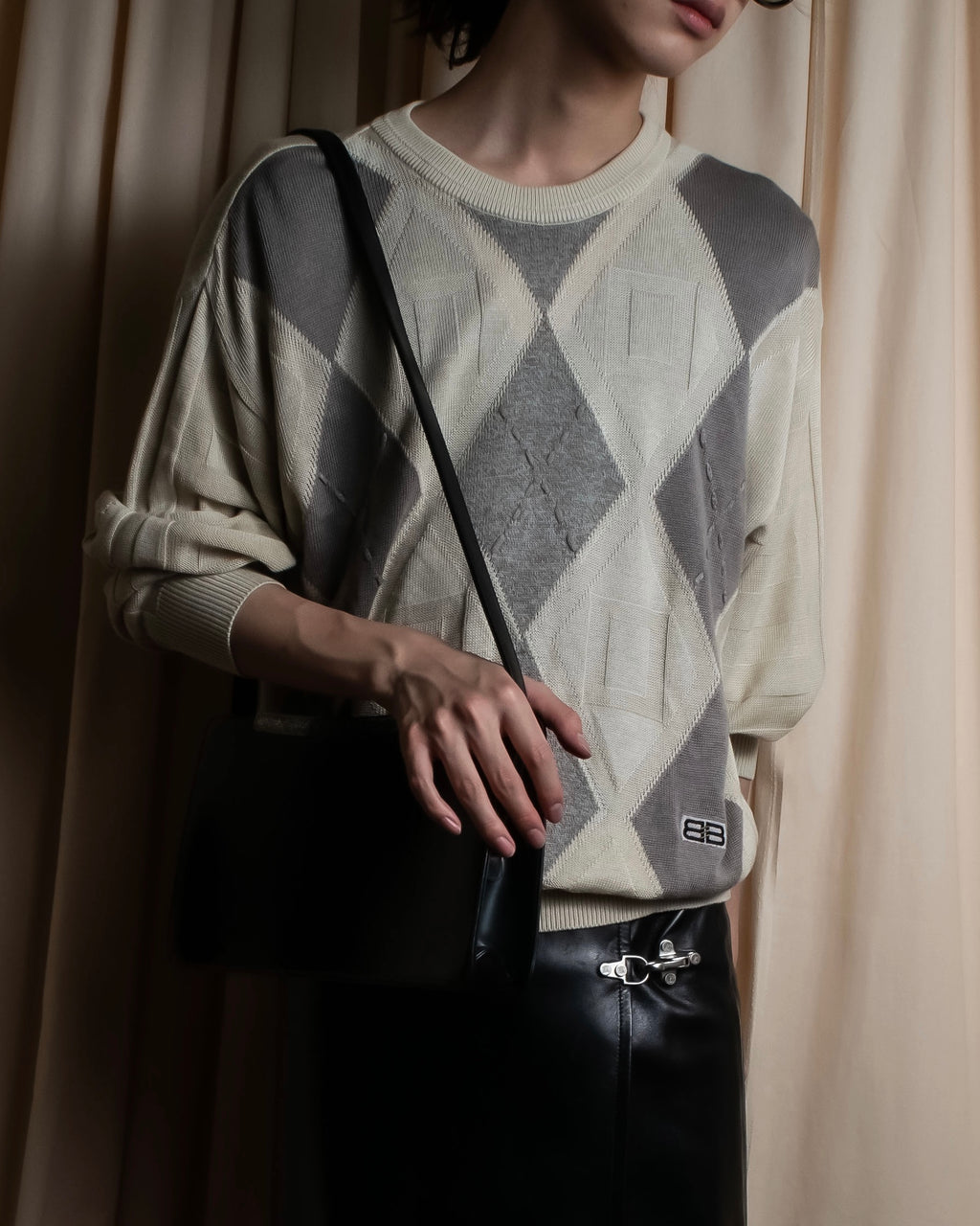 "BALENCIAGA" Diamond pattern argyle twill crew neck knit