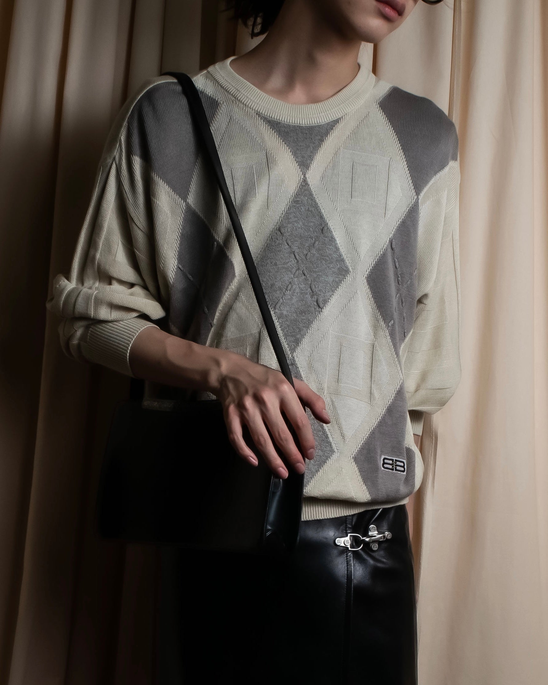 "BALENCIAGA" Diamond pattern argyle twill crew neck knit