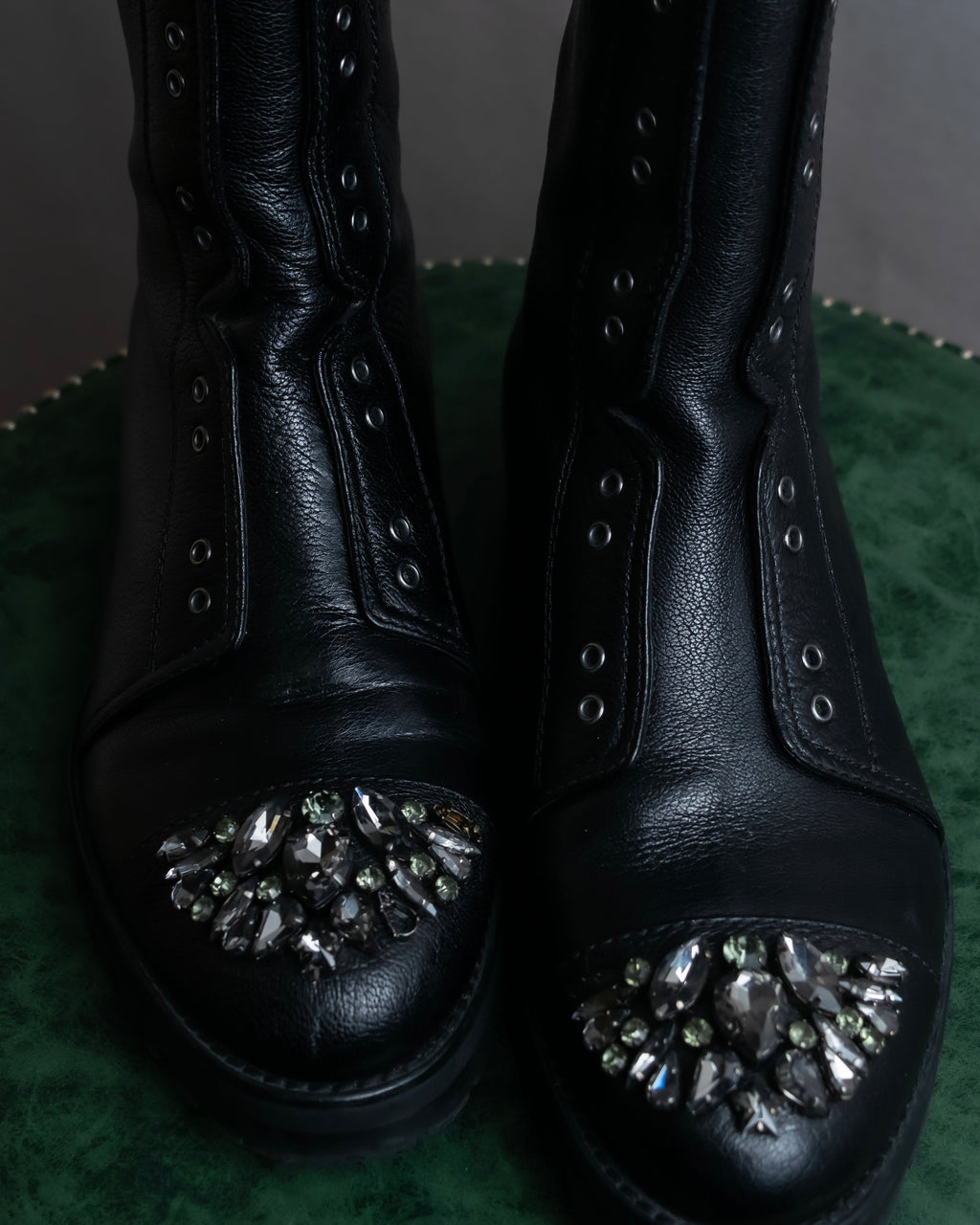 "Jimmy Choo" Bejeweled leather long boots