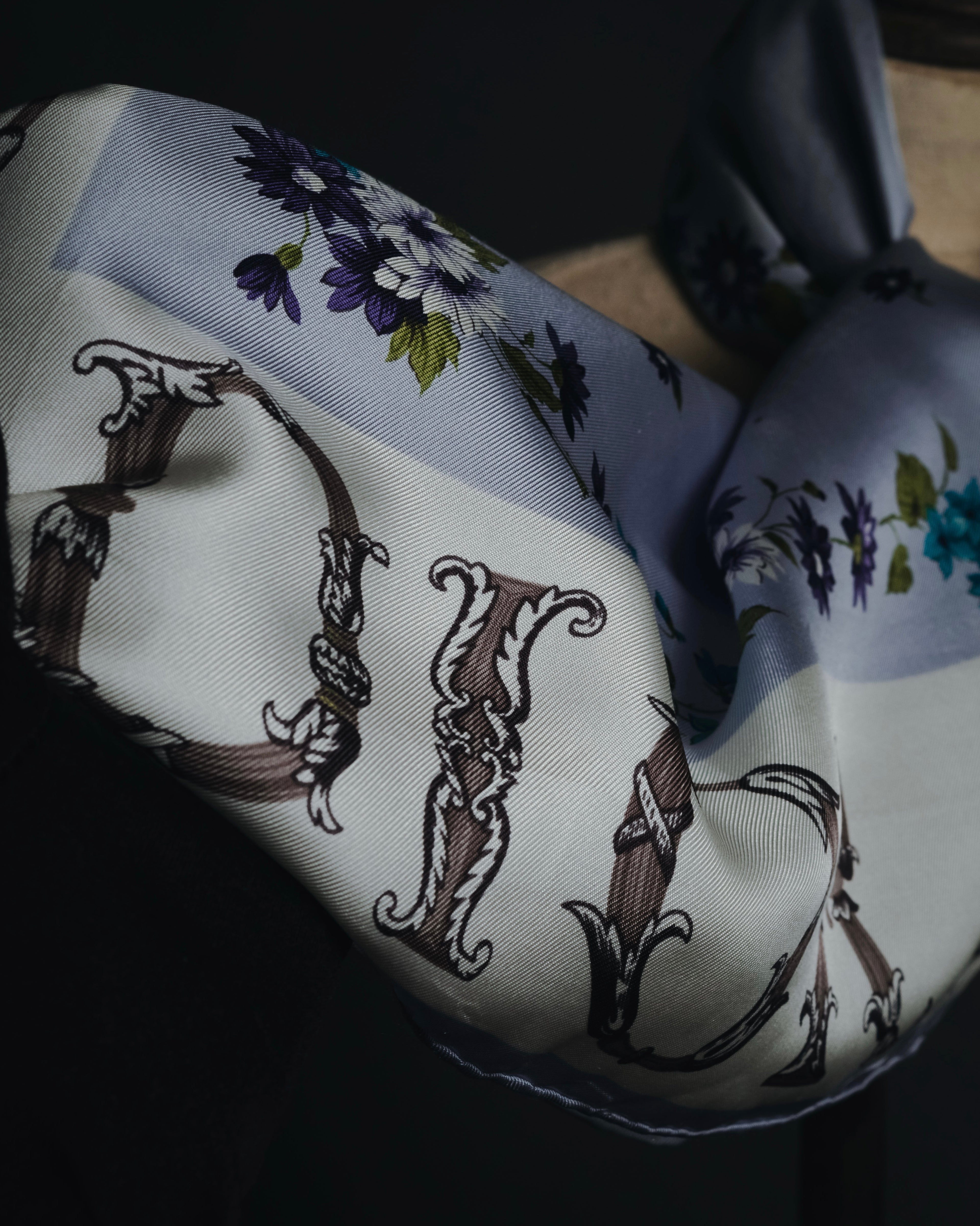 "Christian Dior" 80’s-90’s botanical dior typography silk scarf