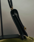-SPECIAL- “HERMÈS” 80’s-90’s Camargue black leather and canvas shoulder bag