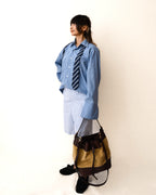VINTAGE/ Pointed Collar French Cuff Shirt Blue