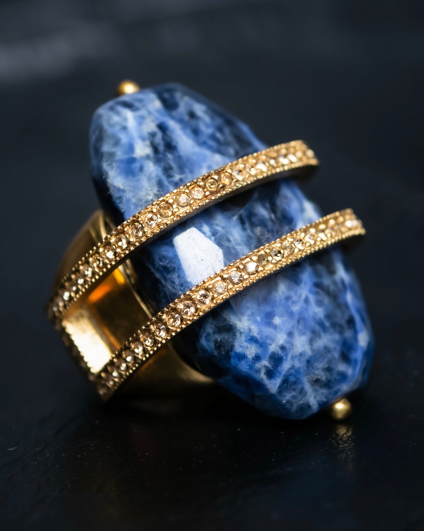 "Christian Dior" Sodalite Stone Gold Accent Ring