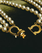 "Salvatore Ferragamo" 80's-90's Gancini three-strand pearl-style necklace