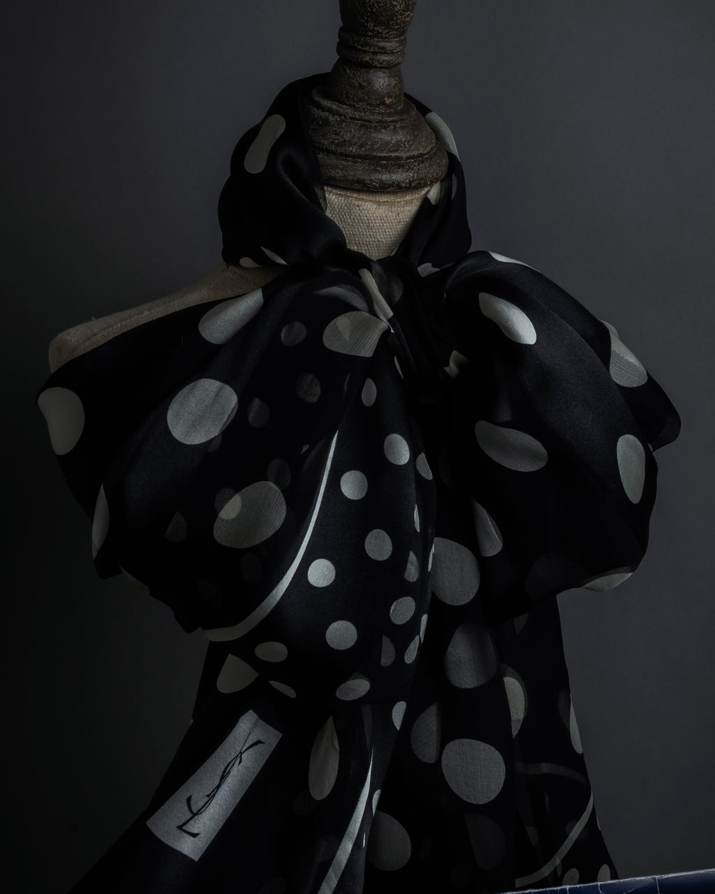 "YVES SAINT LAURENT" Large polka dot silk long scarf