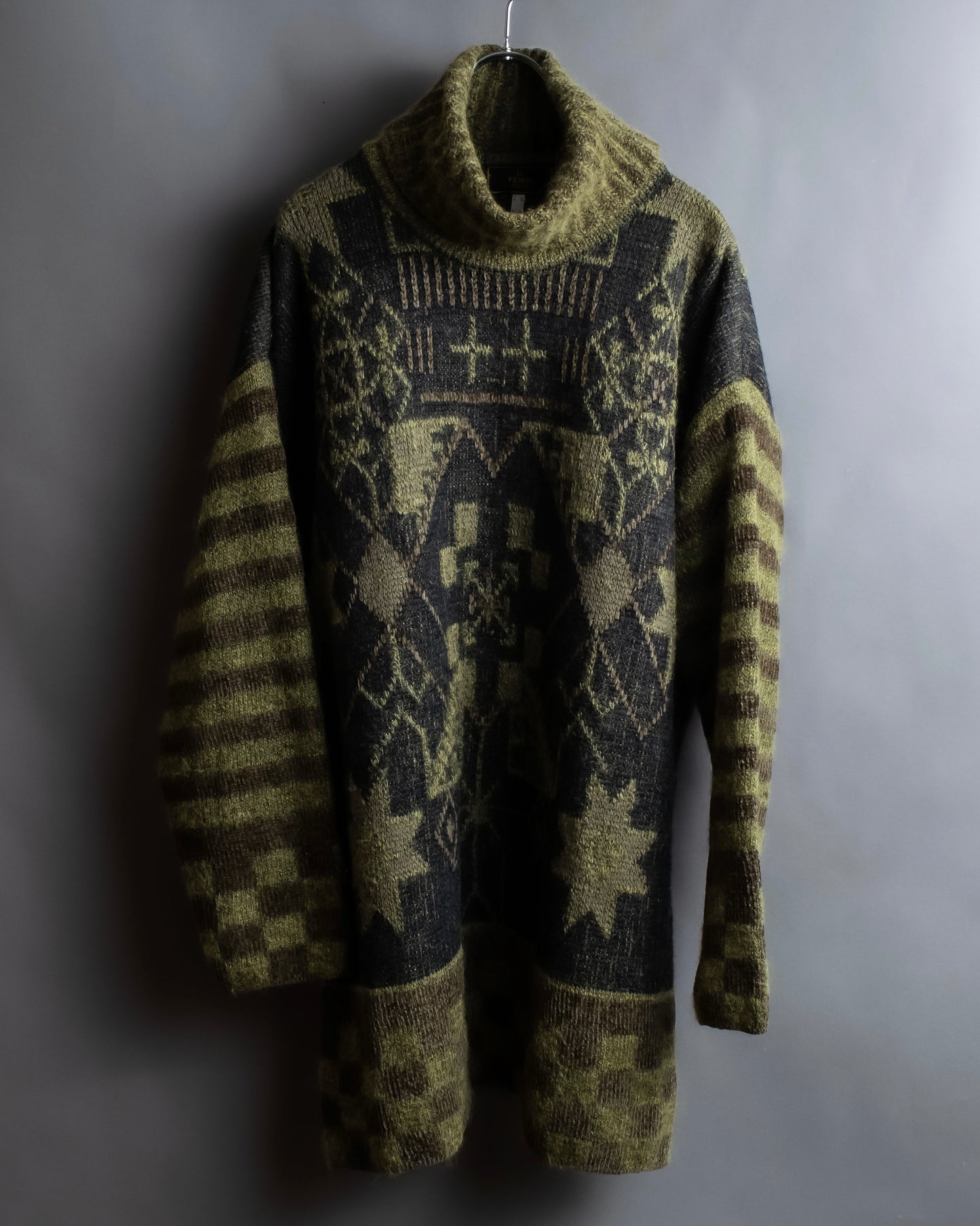 "FENDI" Artistic all over print oversized turtleneck knit