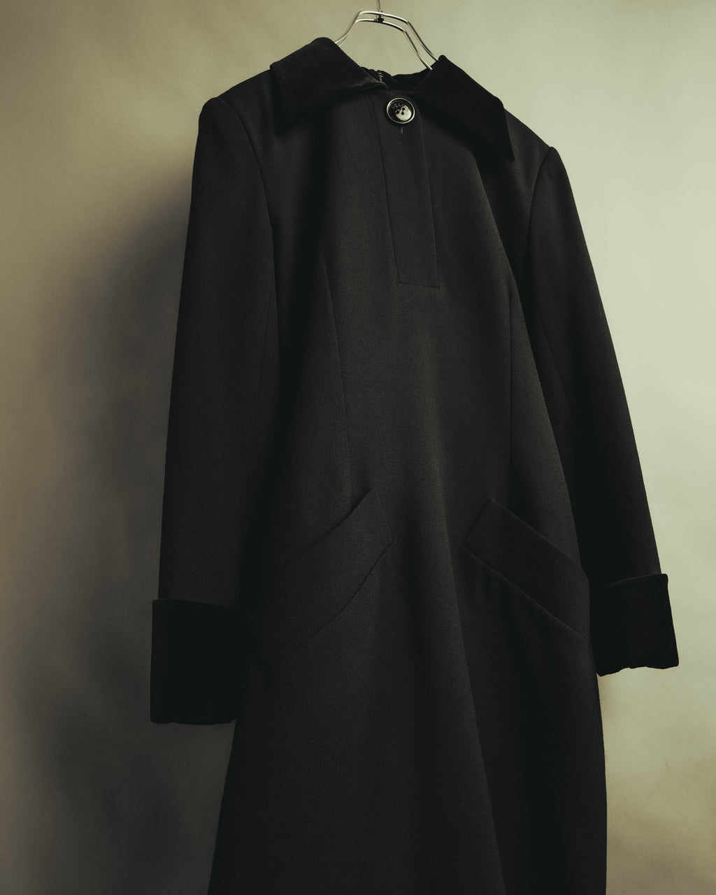 "CELINE" 80's Velvet collar maxi coat dress