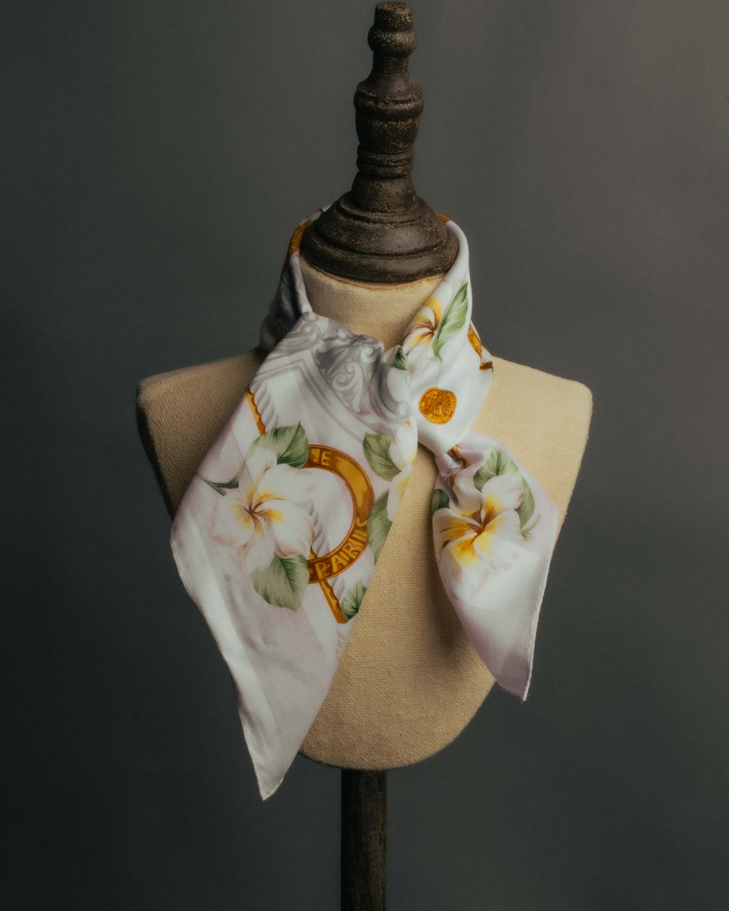 "CELINE" 90's Floral logo cotton square scarf