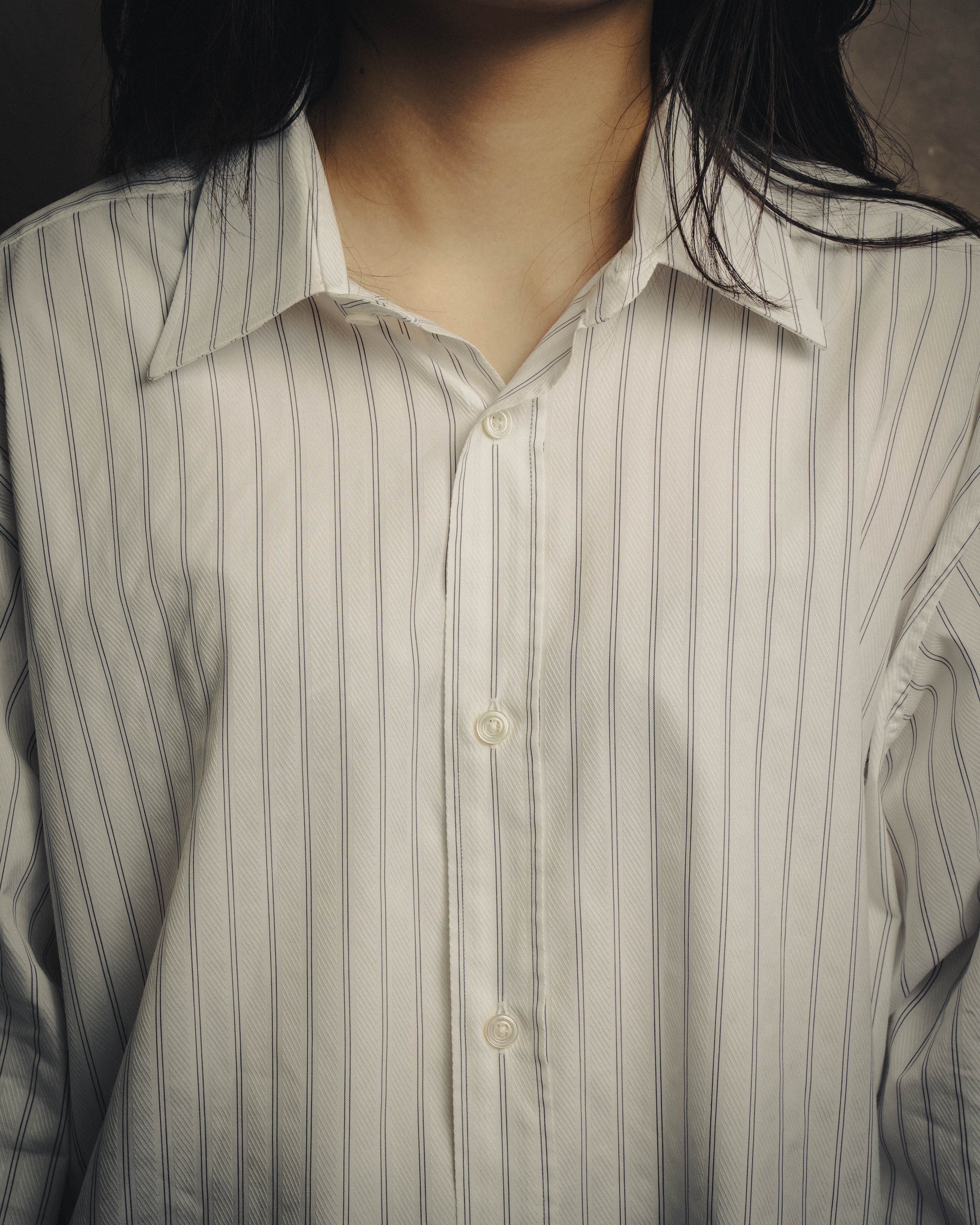 -SPECIAL- “HERMES” 80’s tonal jacquard pinstripe French cuff shirt