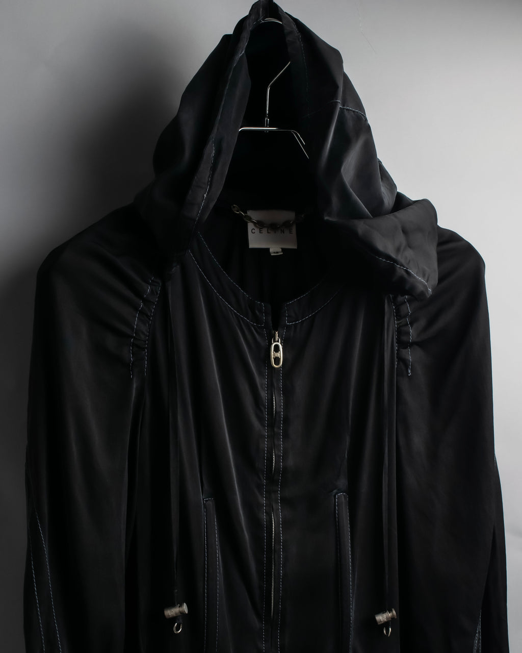 "CELINE" Gathered design hooded double zipper dress