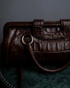 "MIU MIU" Antique design crocodile embossed leather 2way bag