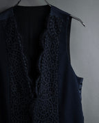 "JEAN PAUL GAULTIER" 90's Geometric lace design tailored vest