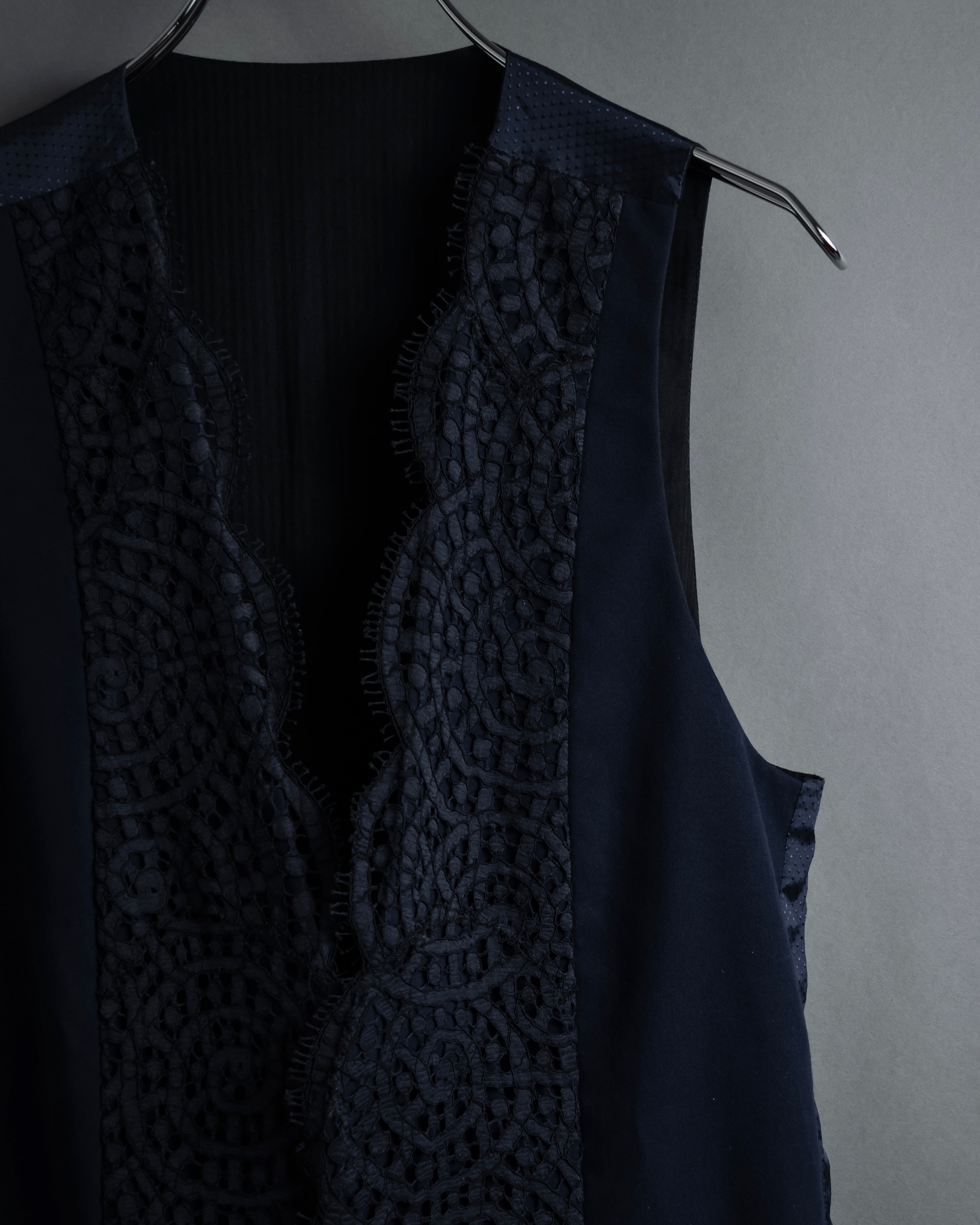 "JEAN PAUL GAULTIER" 90's Geometric lace design tailored vest