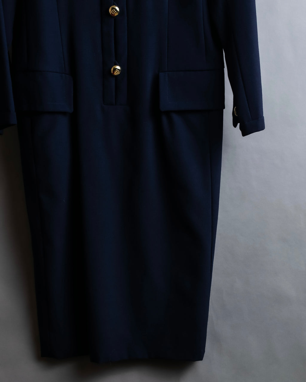 "BALENCIAGA" Gold button design navy color dress