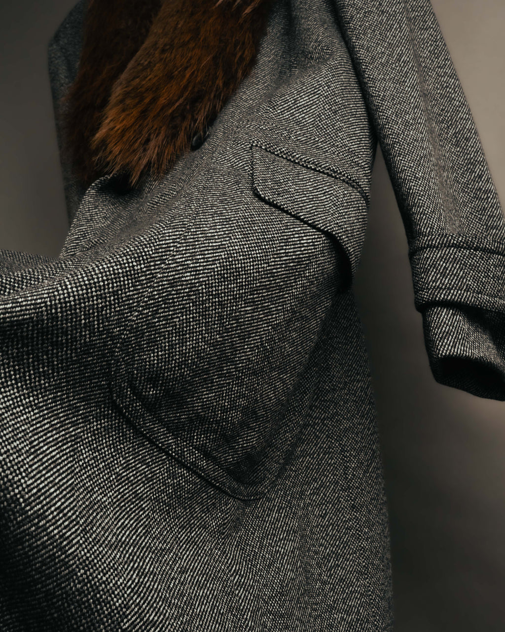 -SPECIAL- "GUCCI" 00's-10's Luxurious beaver fur-collar wool overcoat