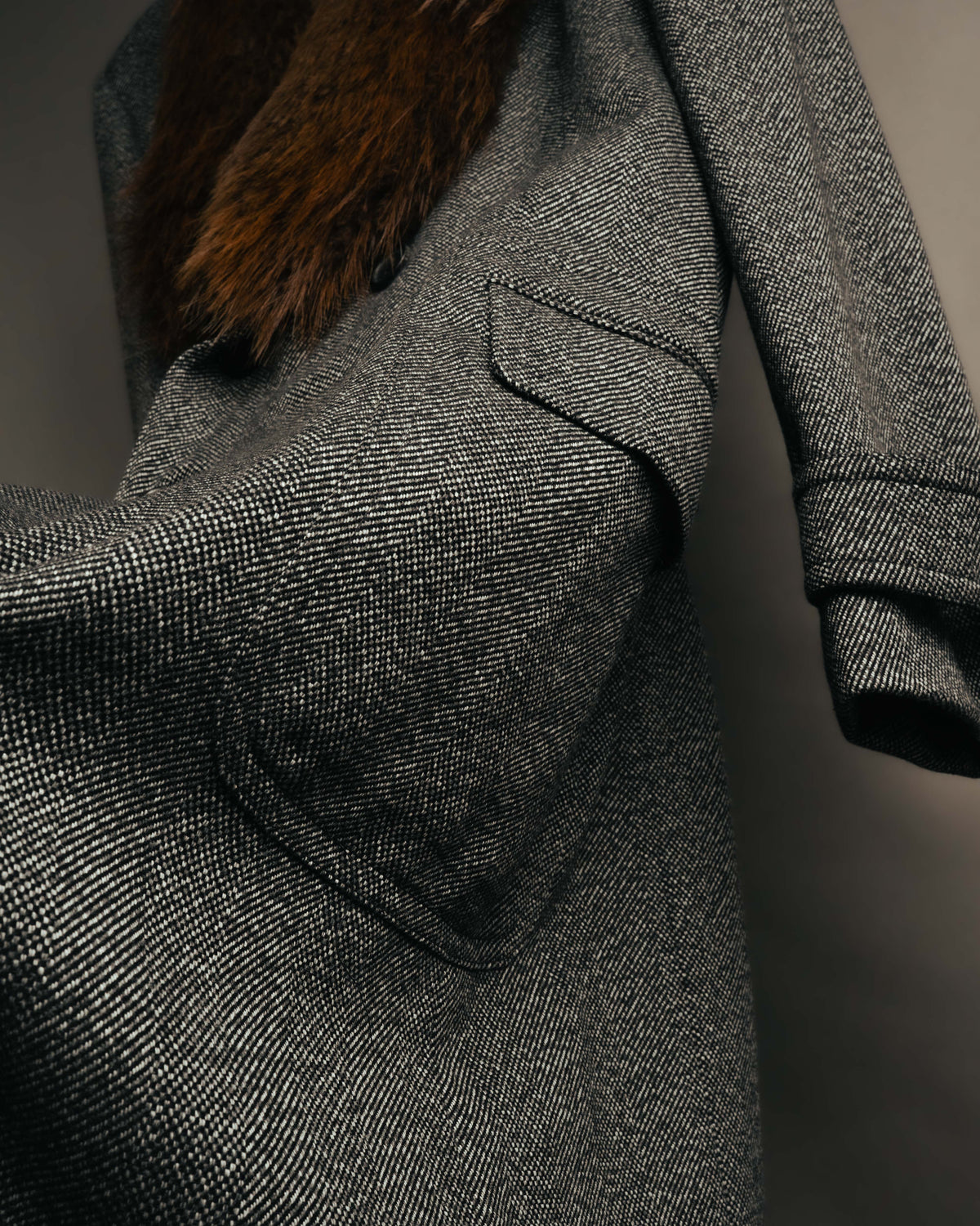 -SPECIAL- "GUCCI" 00's-10's Luxurious beaver fur-collar wool overcoat
