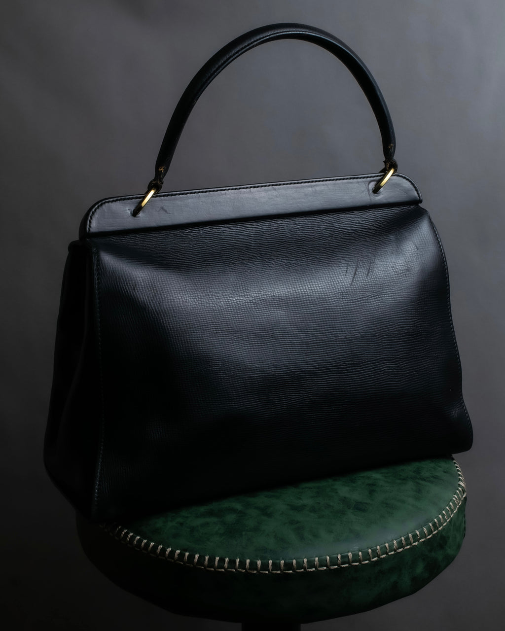 "GUCCI" Double flap design grained leather one-handle bag
