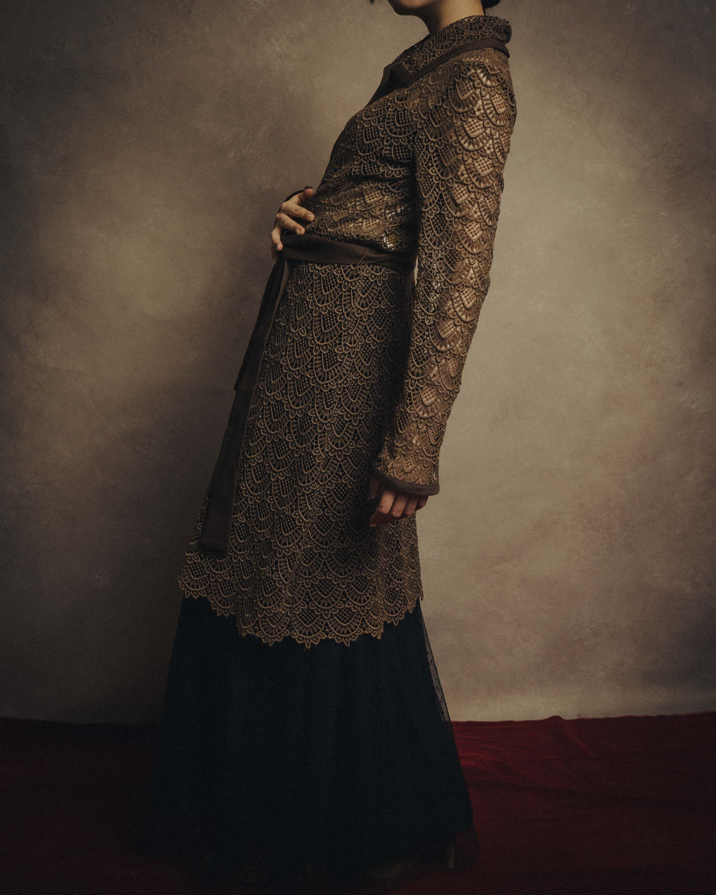 -SPECIAL- “VALENTINO ROMA” 1998-2008 Lace belted sheer coat dress