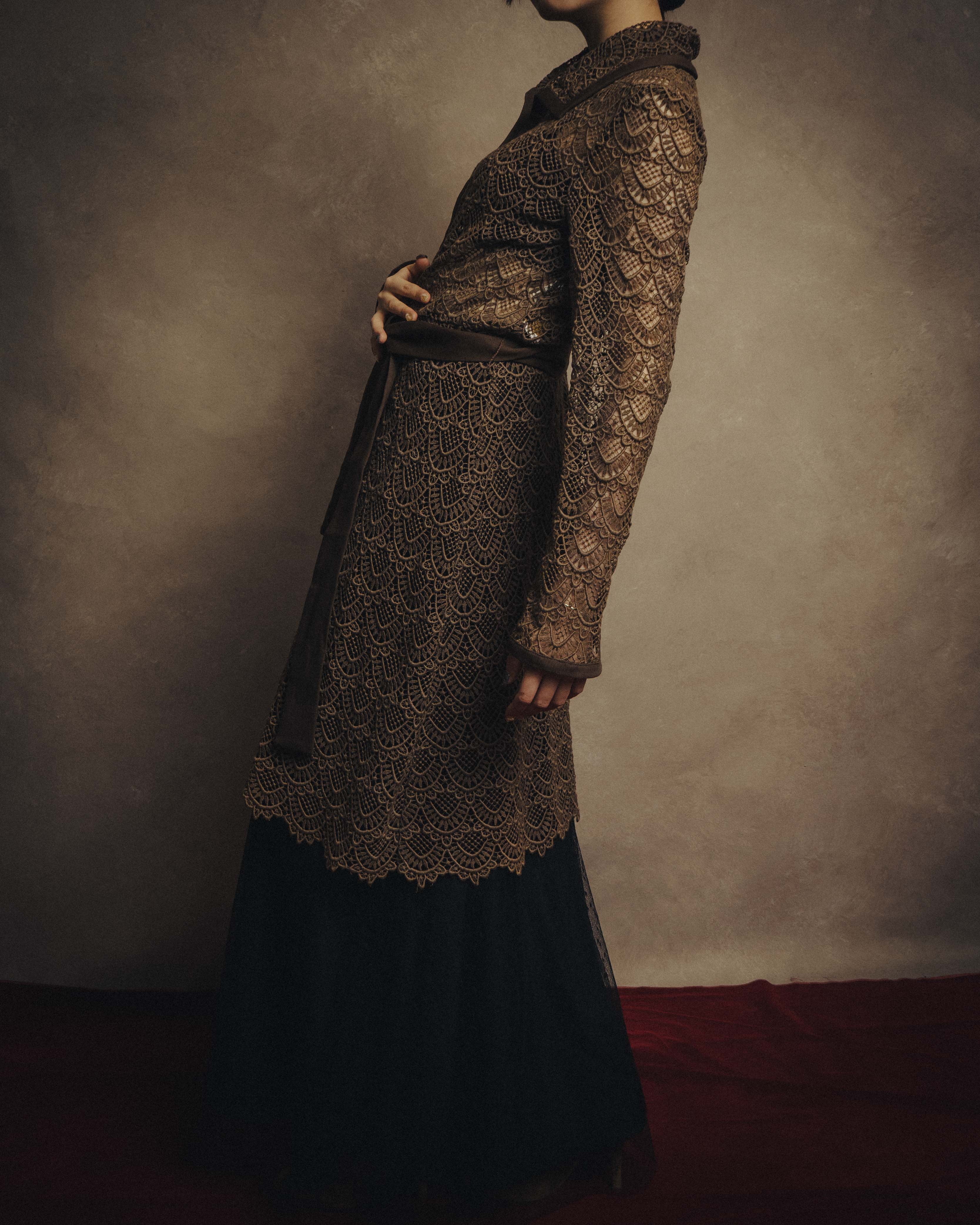 -SPECIAL- “VALENTINO ROMA” 1998-2008 Lace belted sheer coat dress