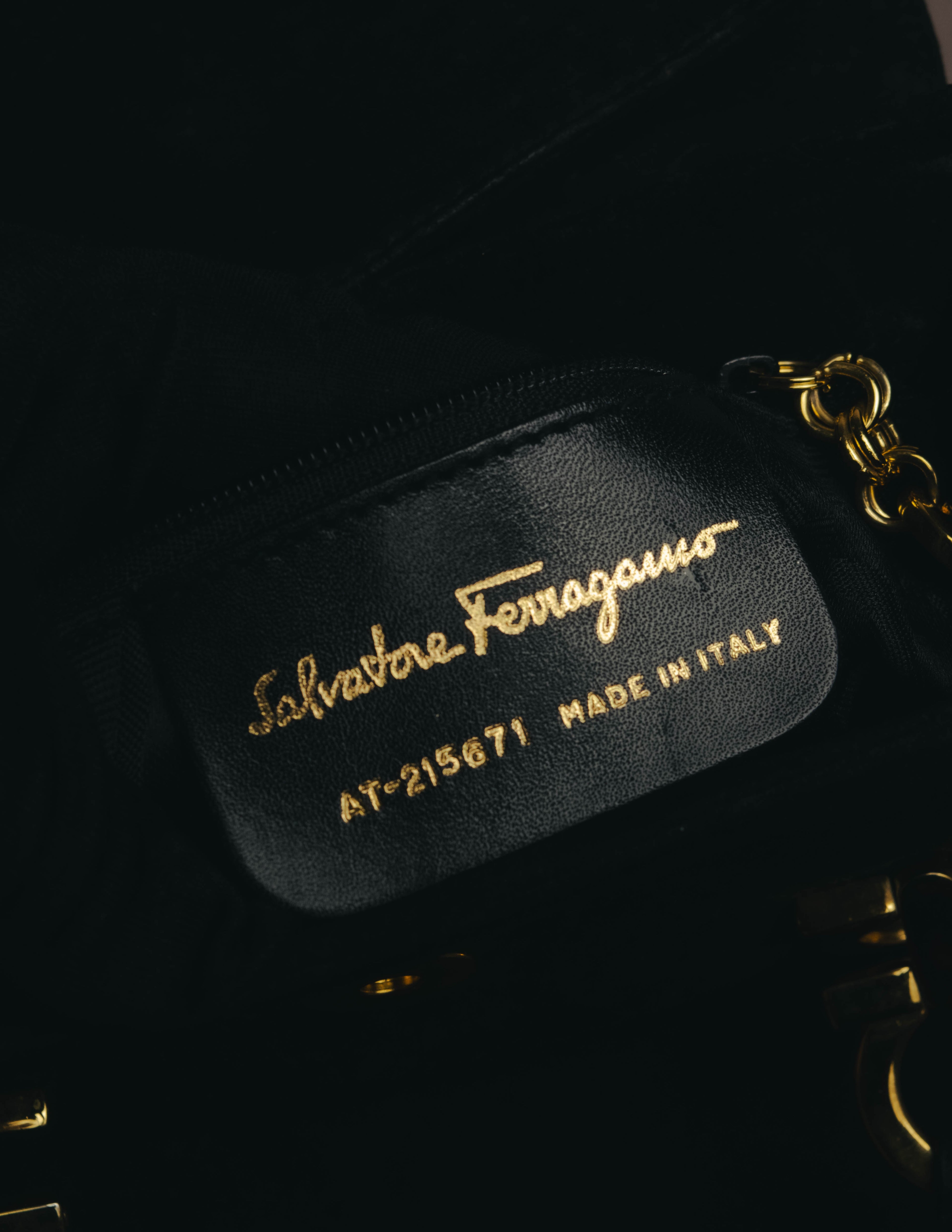 "Salvatore Ferragamo" 90's Black suede top handle handbag