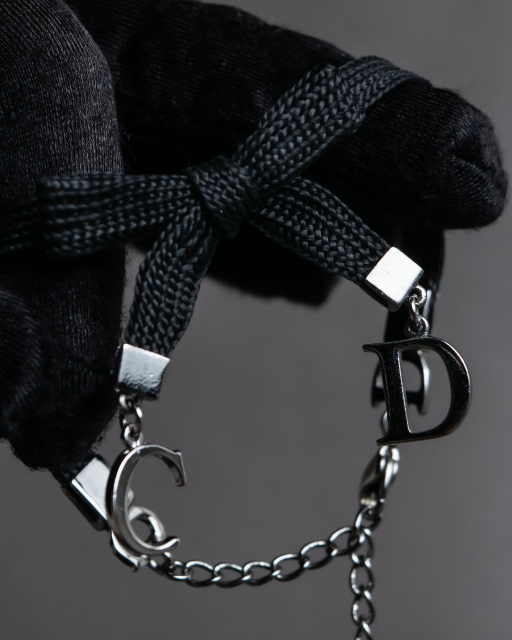 "Christian Dior" Logo design charm ribbon tie bracelet