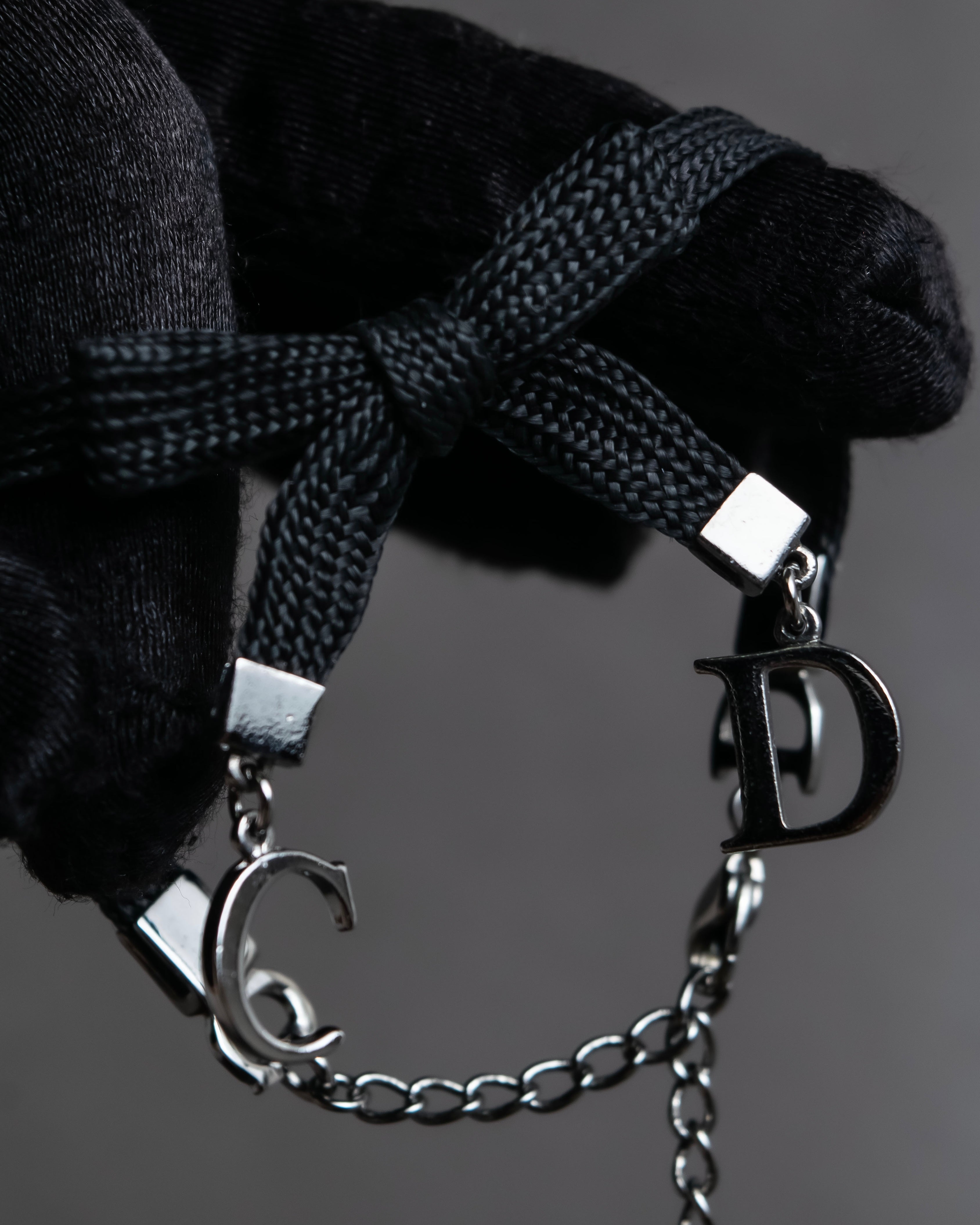 "Christian Dior" Logo design charm ribbon tie bracelet