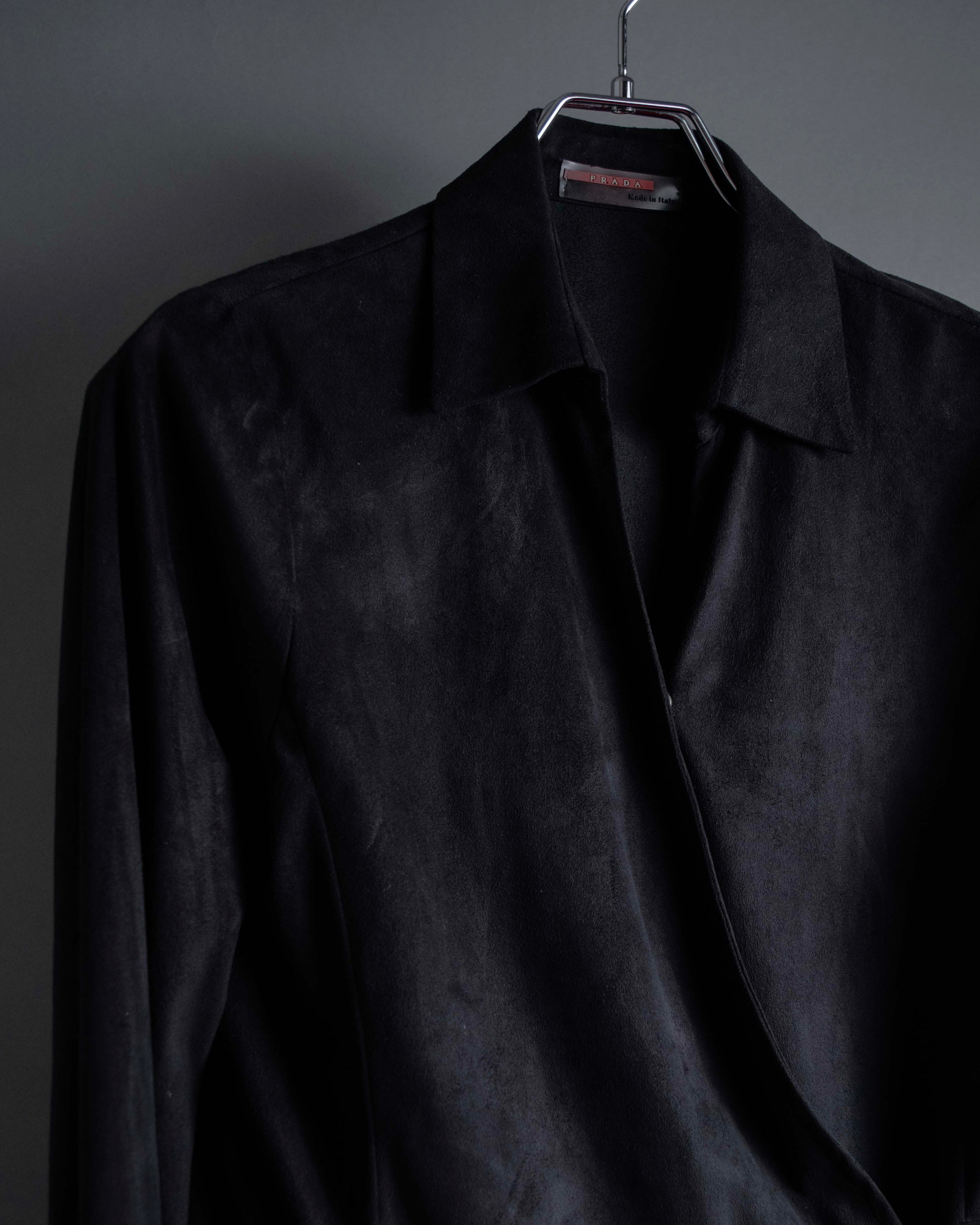 "PRADA" Wrap flap design micro suede jacket