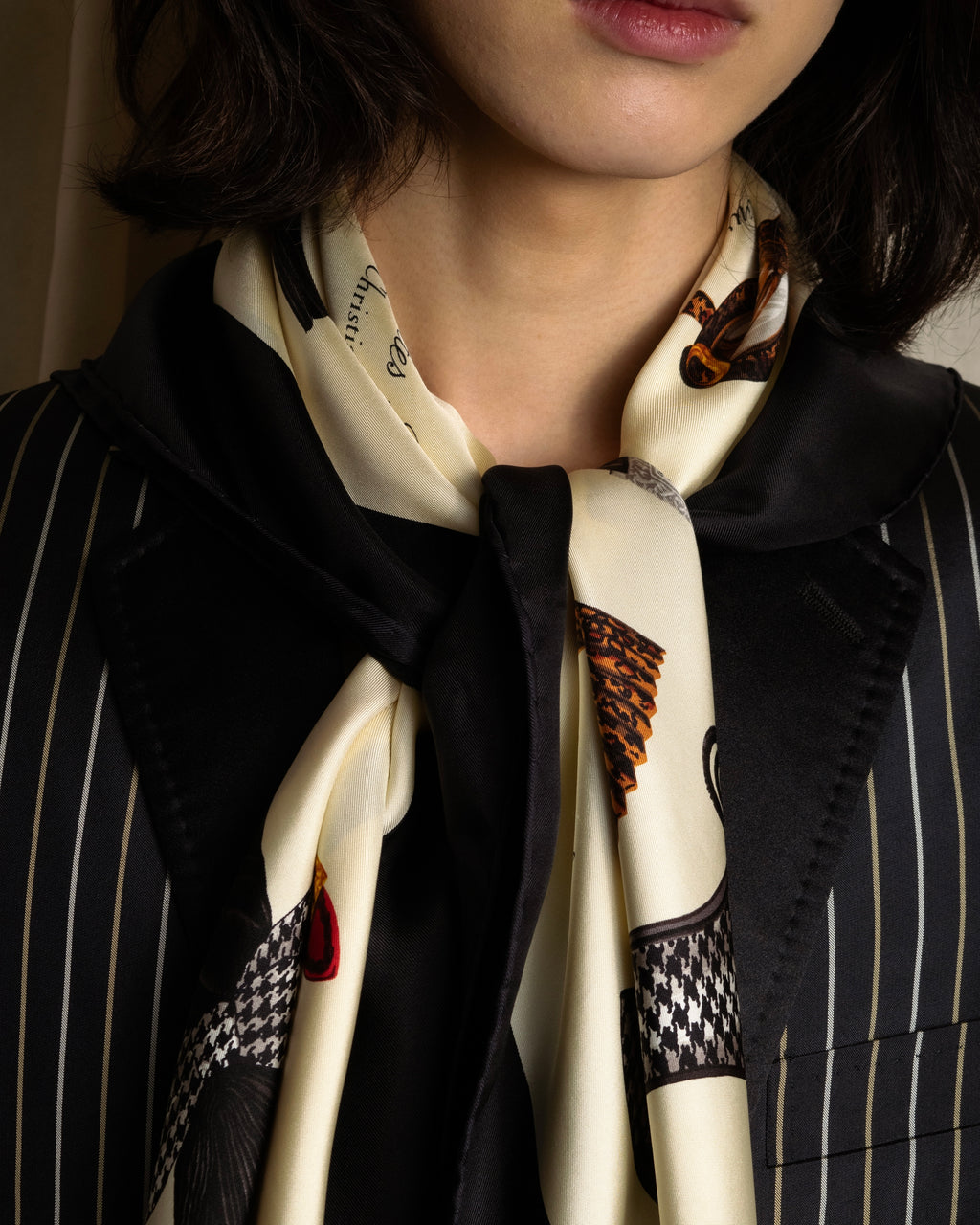 "Christian Dior" Parisian accessory motif silk scarf