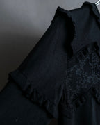 "VALENTINO" Ruffle＆lace design black knit
