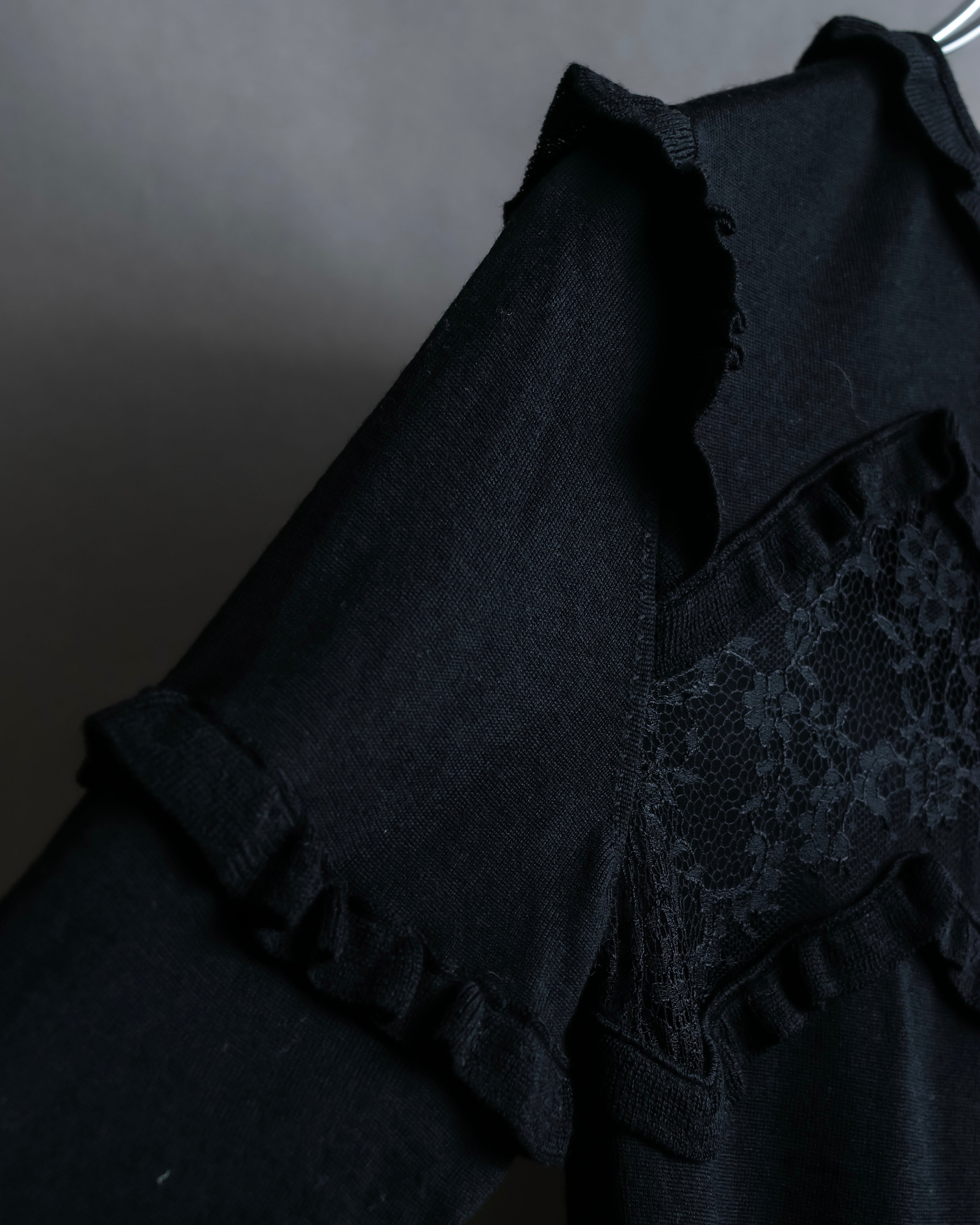 "VALENTINO" Ruffle＆lace design black knit