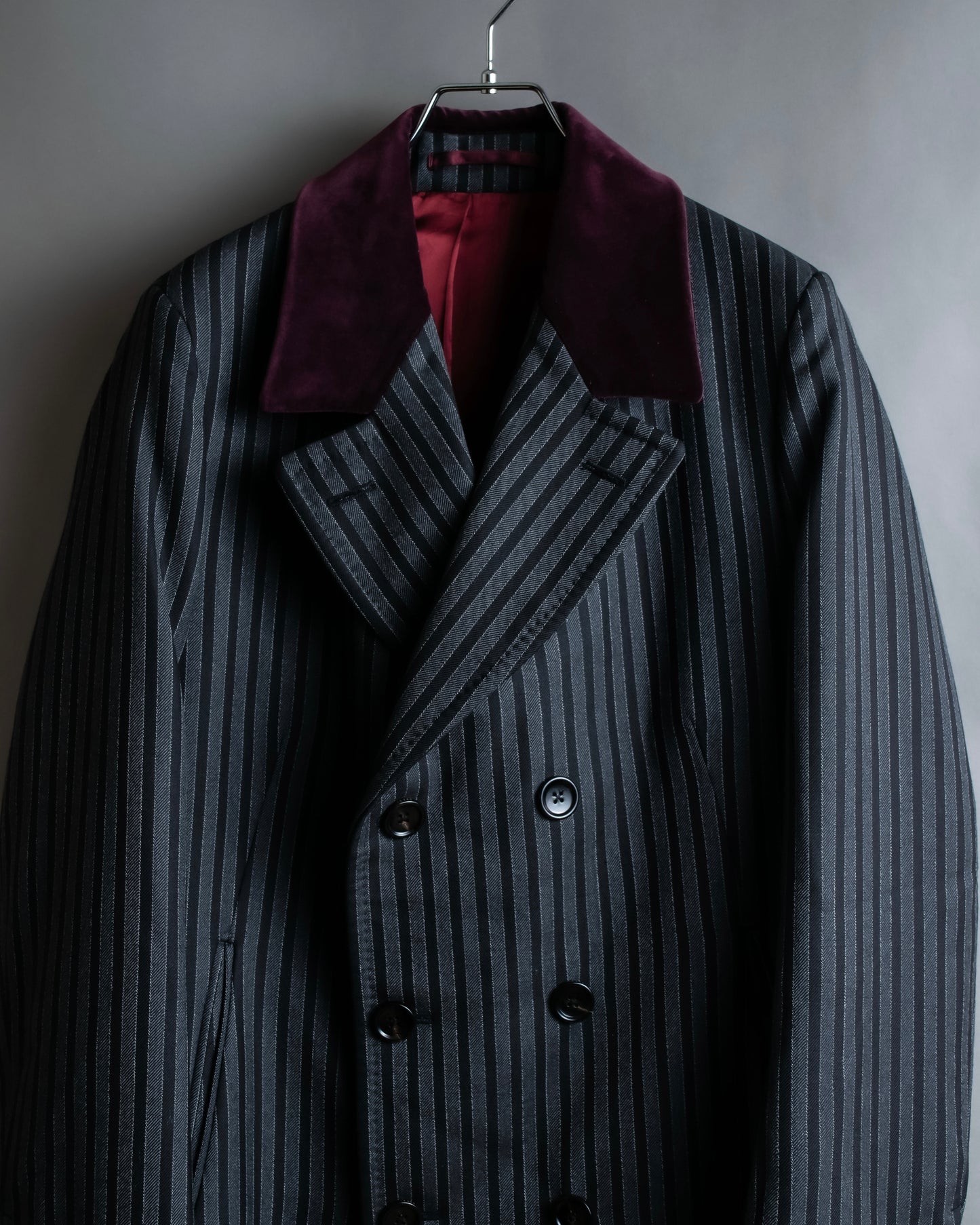 "GUCCI" Velour upper collar design thick stripe pattern chester coat