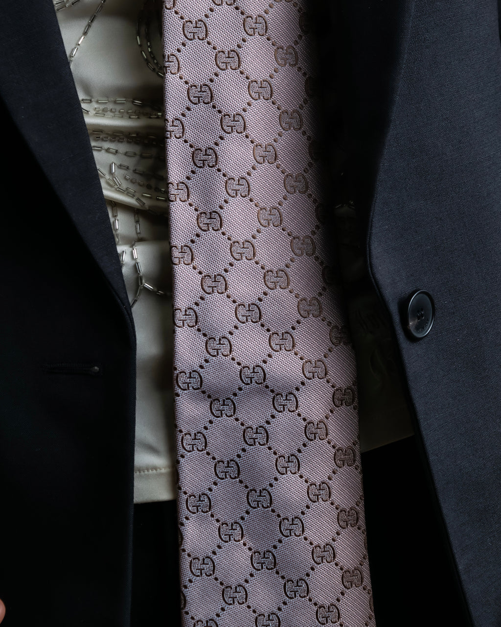 "GUCCI" 100% silk GG pattern jacquard weave neck tie