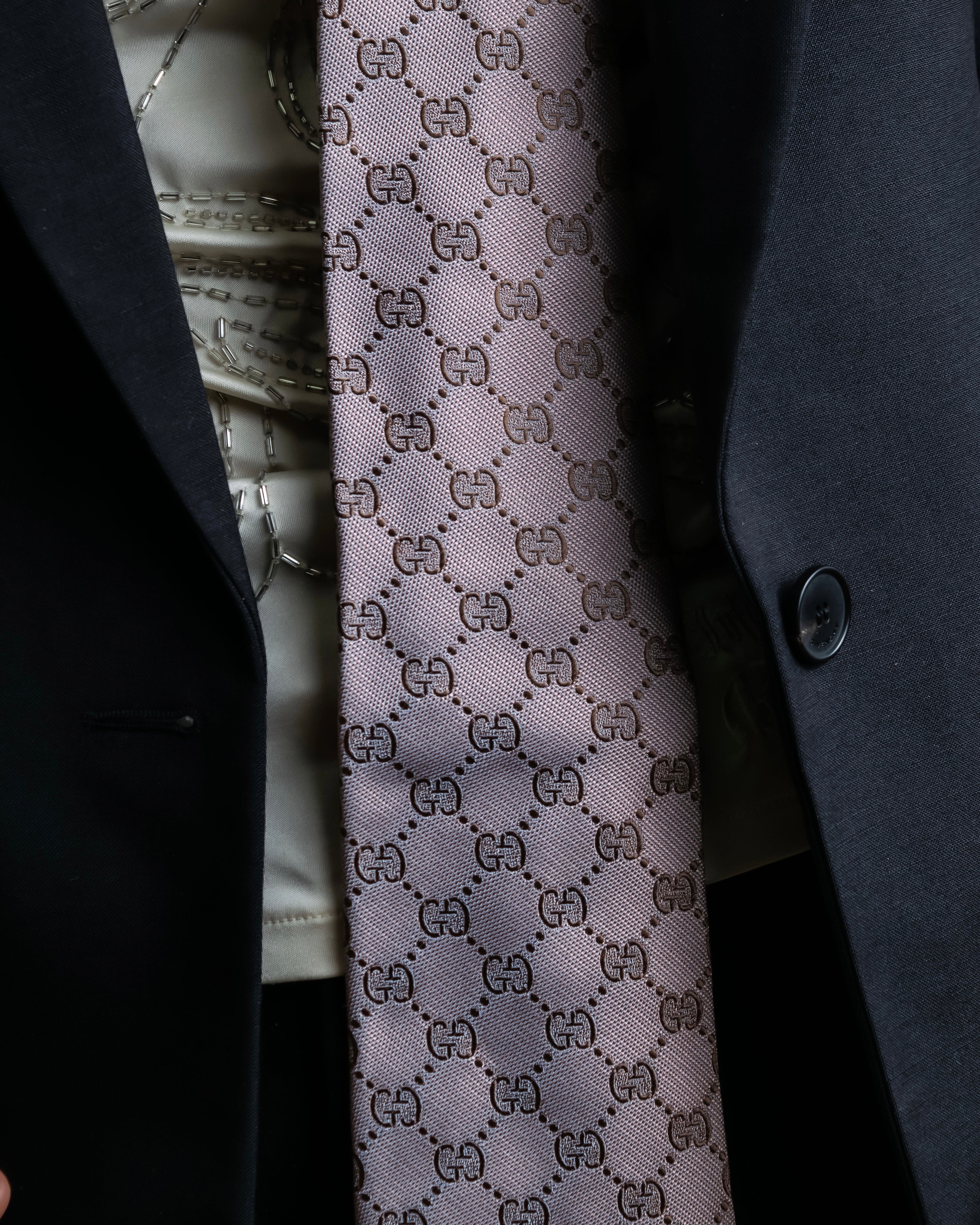 "GUCCI" 100% silk GG pattern jacquard weave neck tie