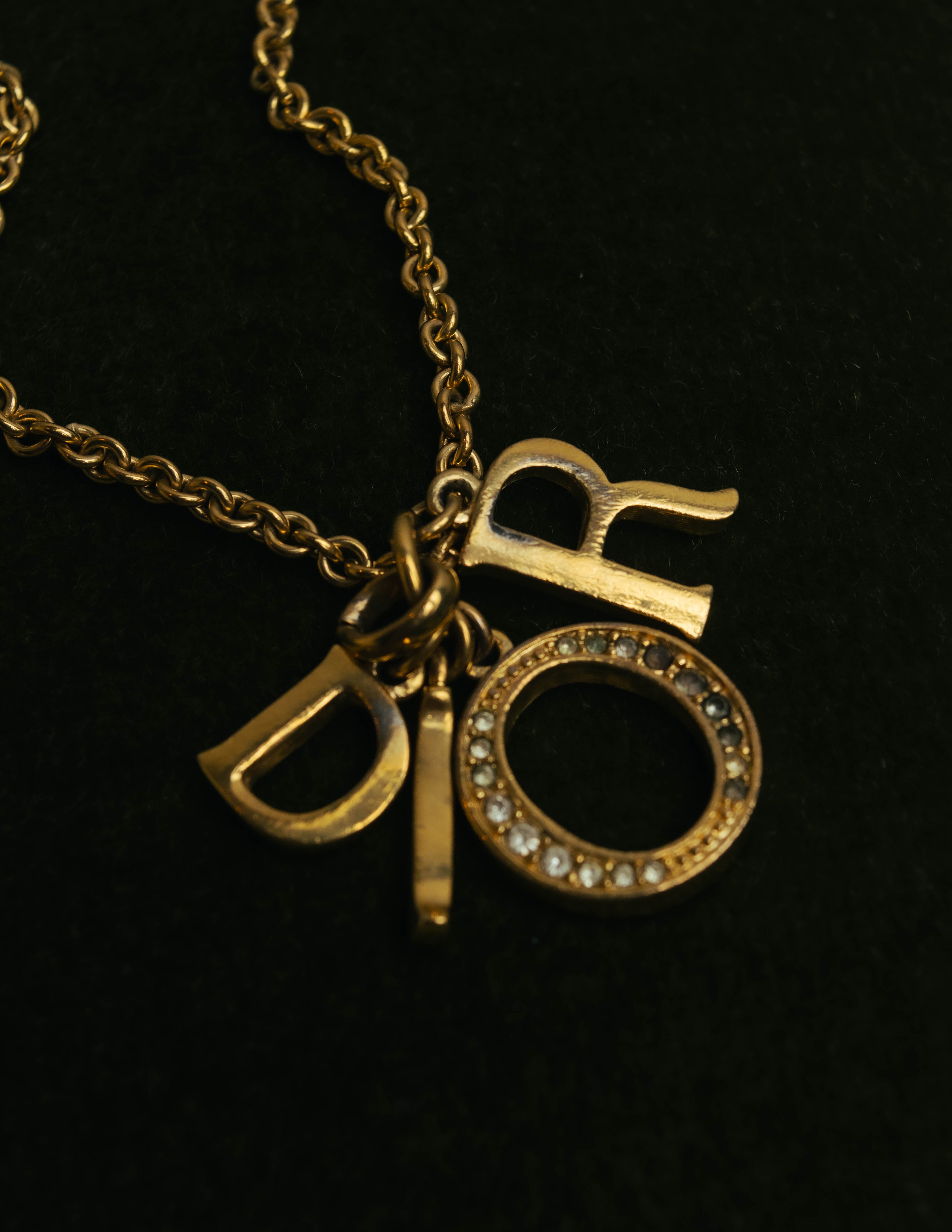 "Christian Dior" 90's-00's Gold tone logo charm necklace
