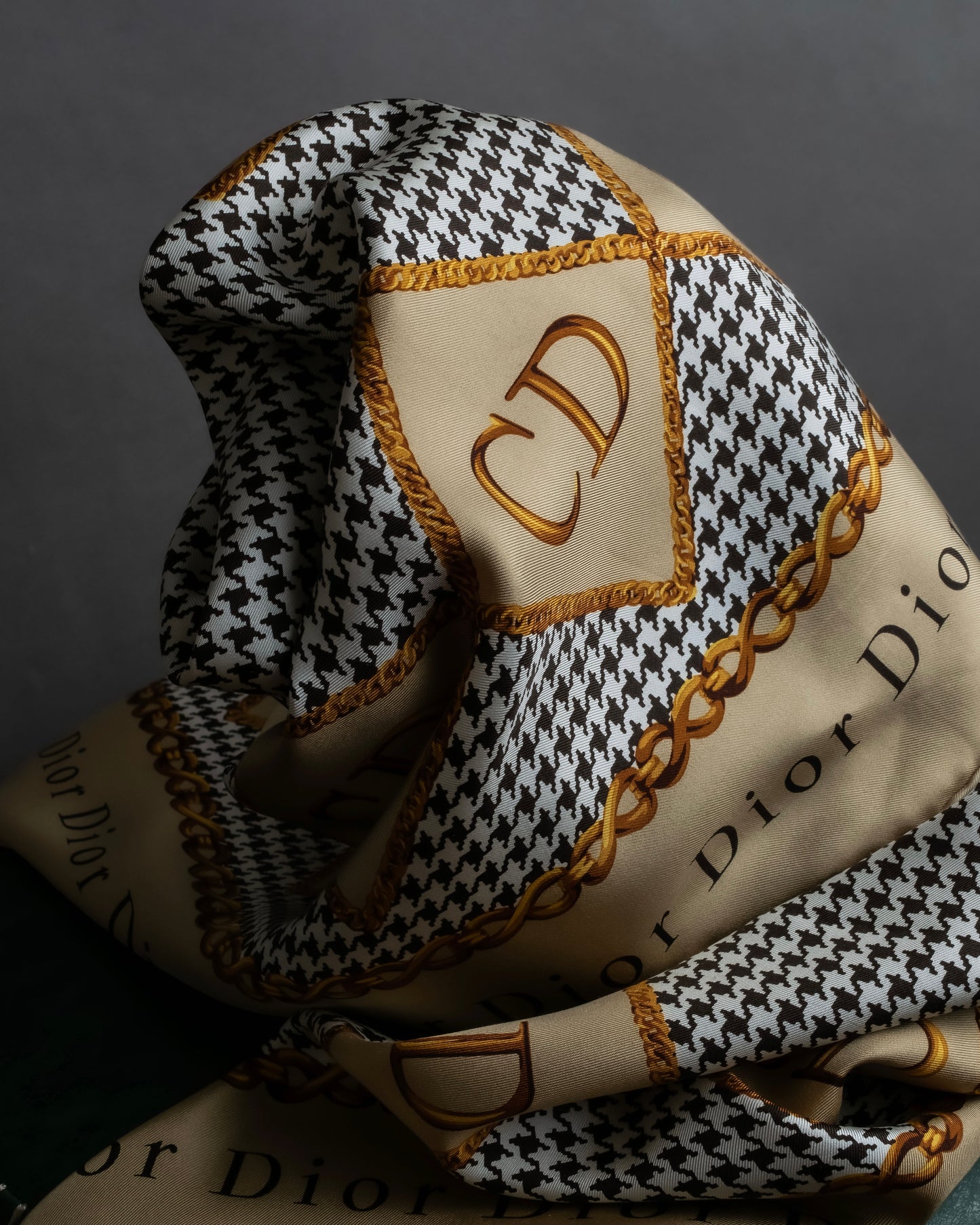 "Christian Dior" Houndstooth base logo and chain print large scarf