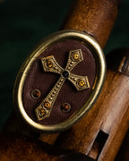 "JEAN PAUL GAULTIER" Cross motif leather panel gold ring