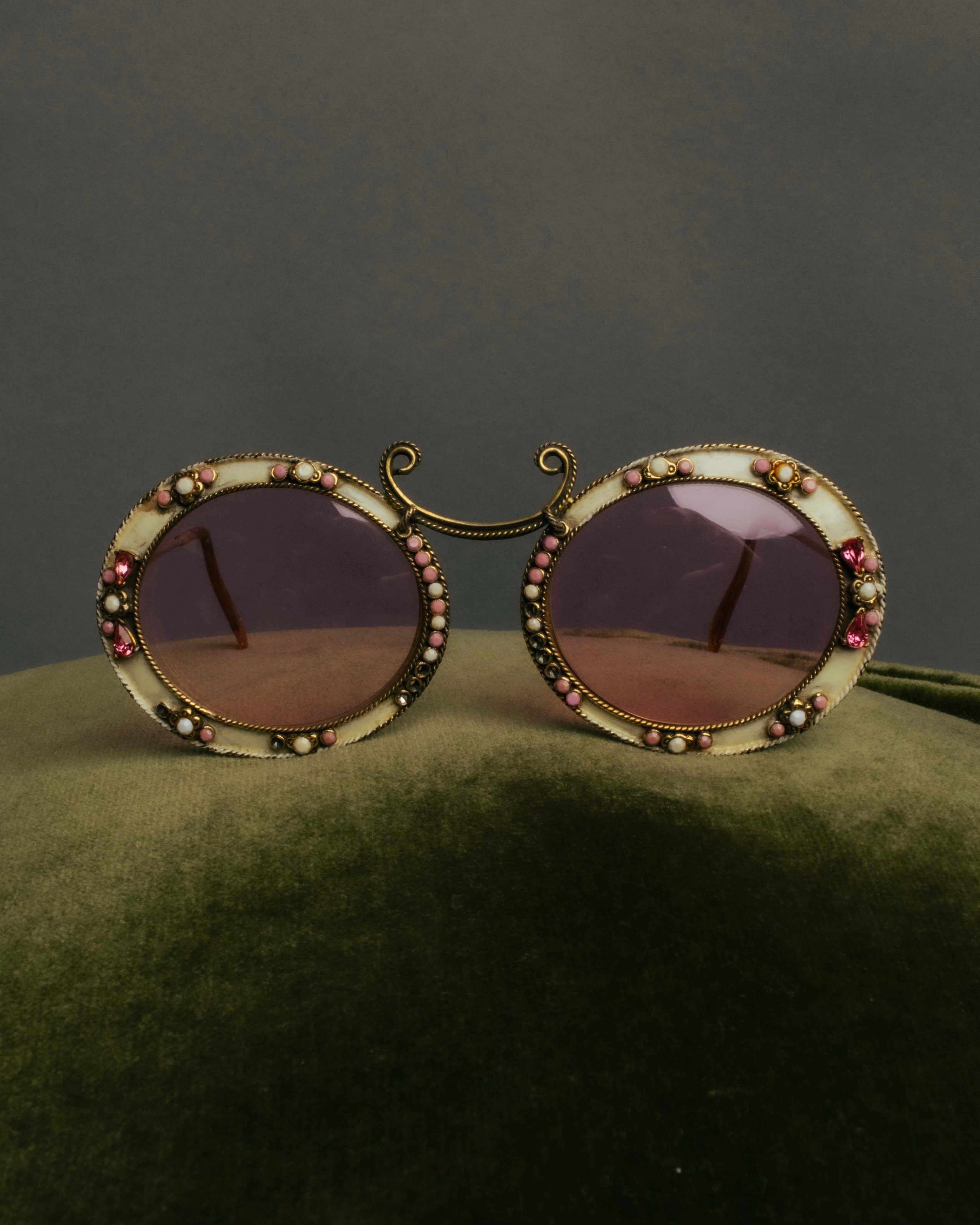 "Christian Dior" 70's-80's Vintage ornate jewel-embellished round sunglasses