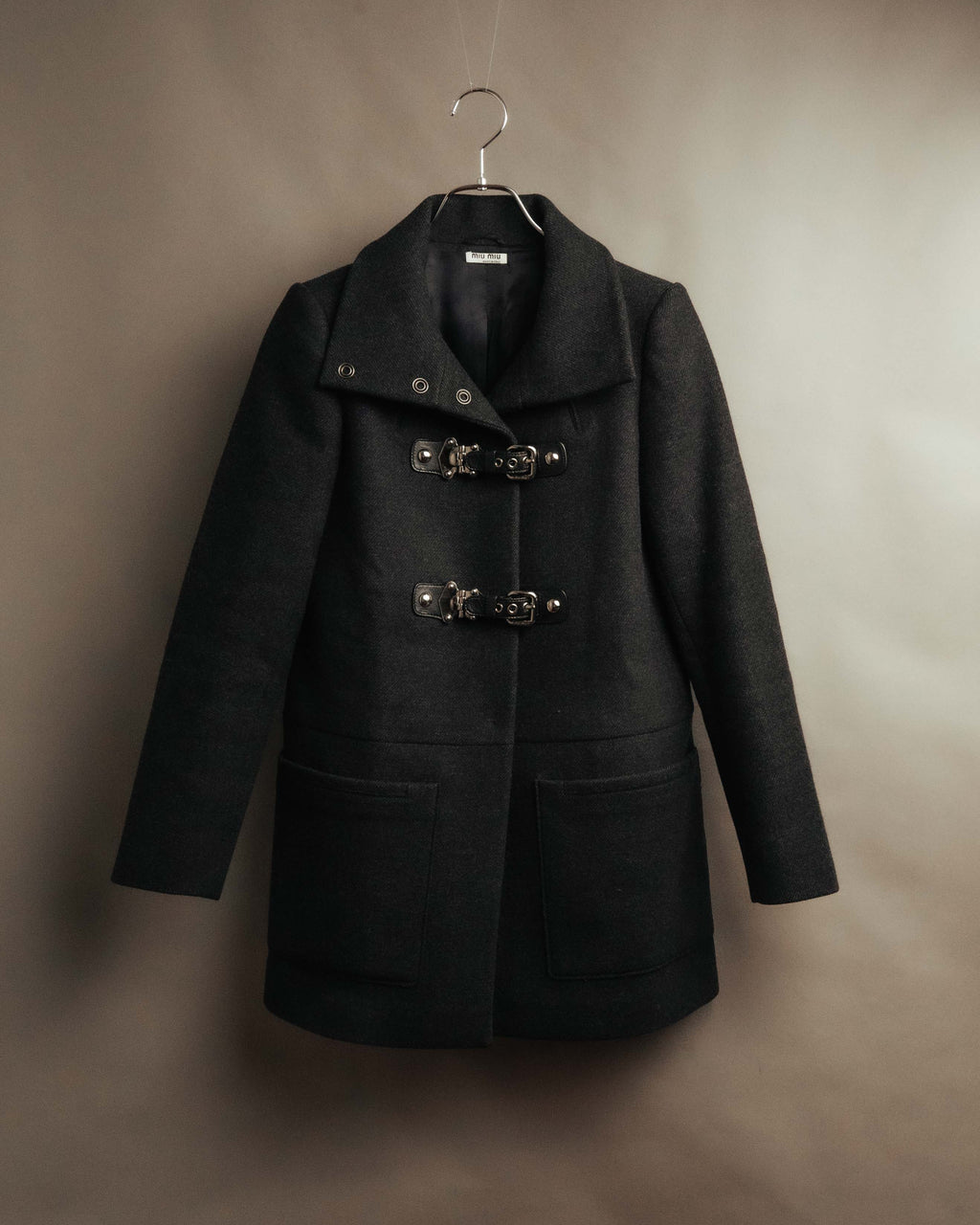 “miu miu” 00’s-10’s Wool angora leather buckle coat
