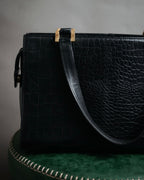 “YVES SAINT LAURENT” 90’s–Early 00’s Croc embossed leather woven stitch tote bag